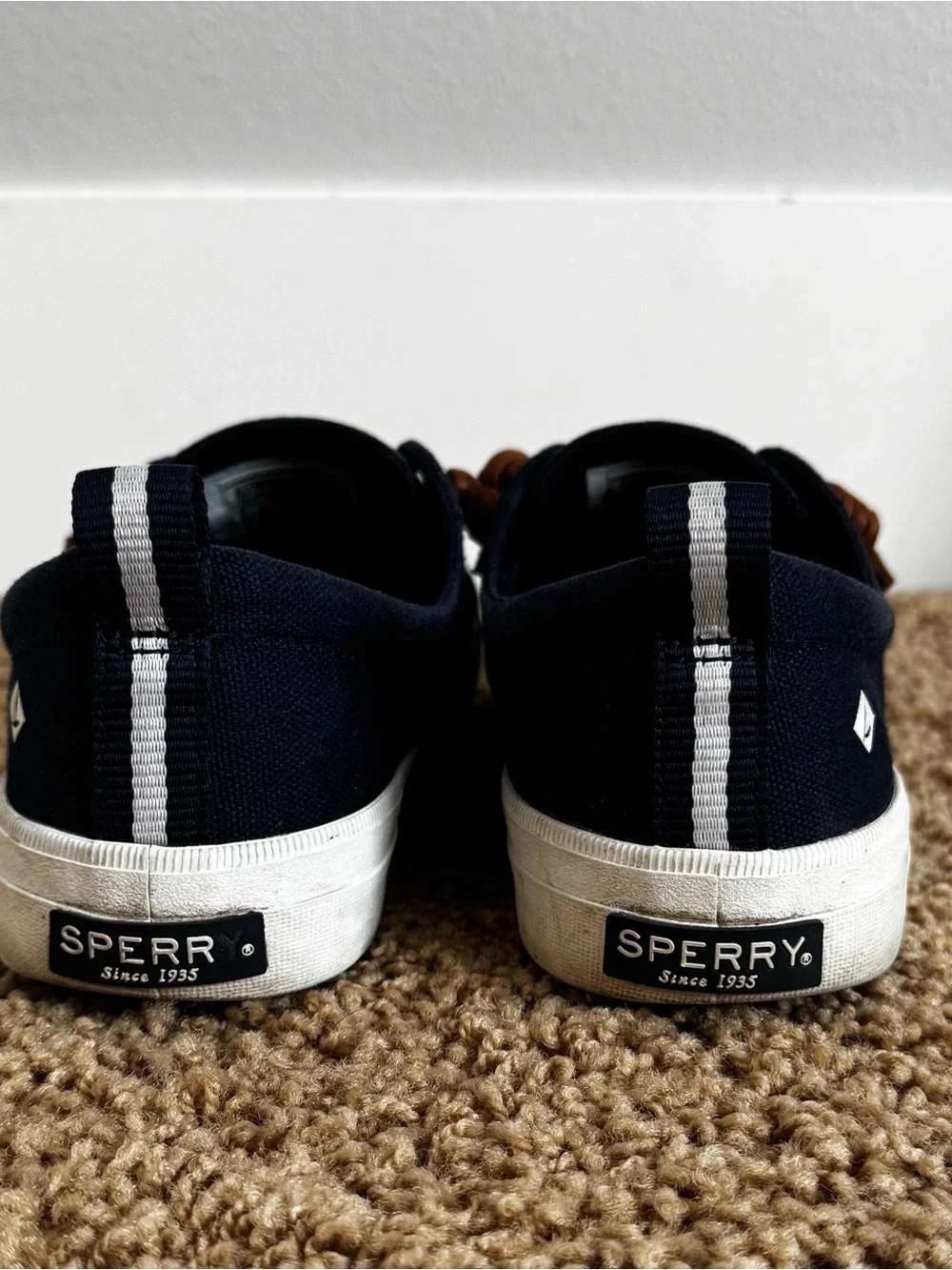Sperry Navy Canvas Boat Sneaker with Tan Laces